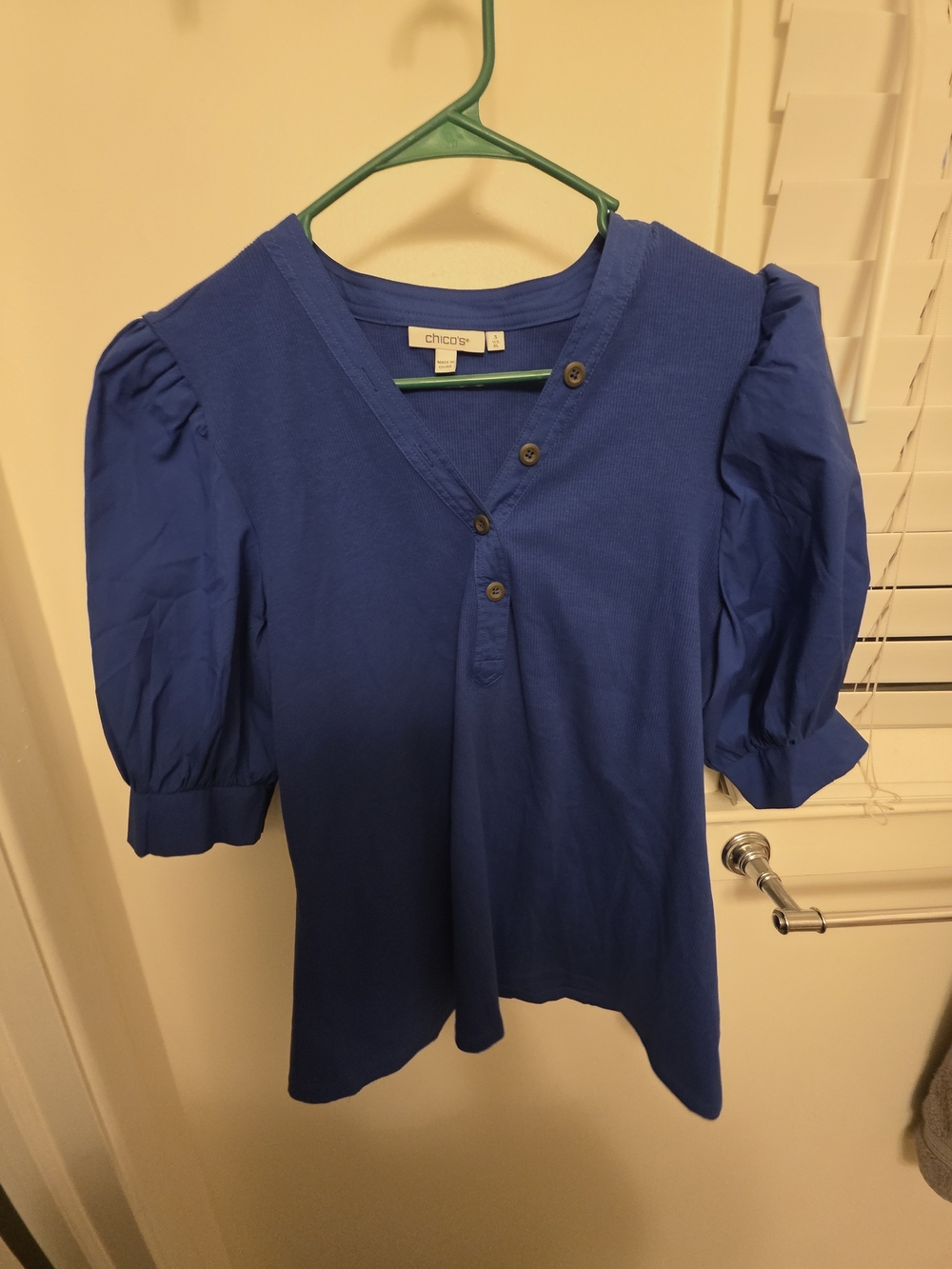 Chico's Cobalt Blue V-Neck Henley Blouse